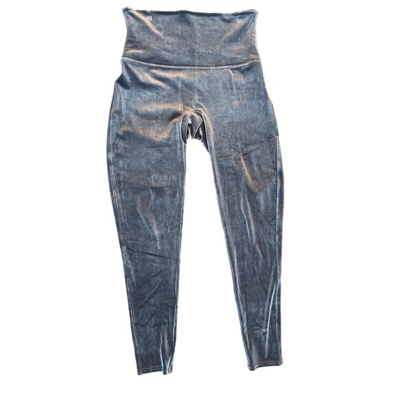 Spanx Silver Chrome Grey Velvet Leggings New Slimming Waistband 1X - Picture 2 of 5